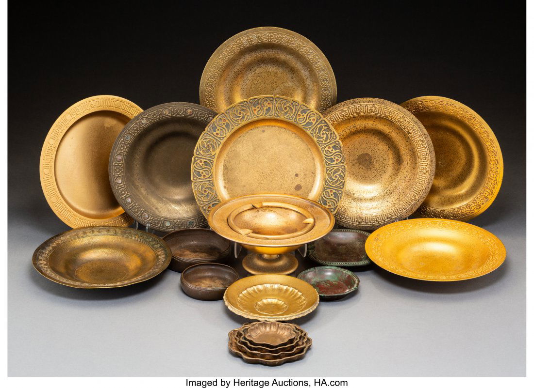 Eighteen Tiffany Studios Gilt Bronze Dishes, cir (1 of 2)