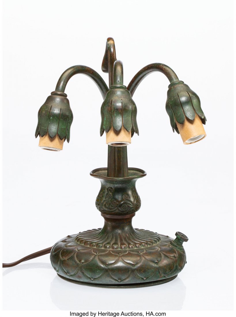 A Tiffany Studios Bronze Three-Light Lily Table (1 of 2)
