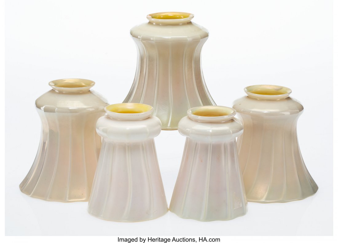 Five Steuben Gold Calcite Glass Lamp Shades, cir (1 of 2)