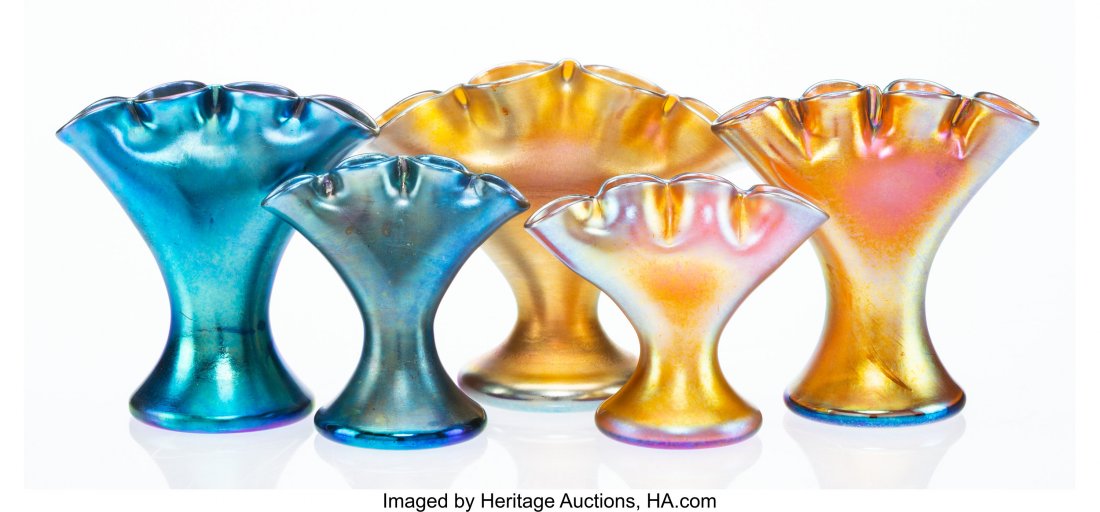 A Group of Five Steuben Gold and Blue Aurene Gla (1 of 2)