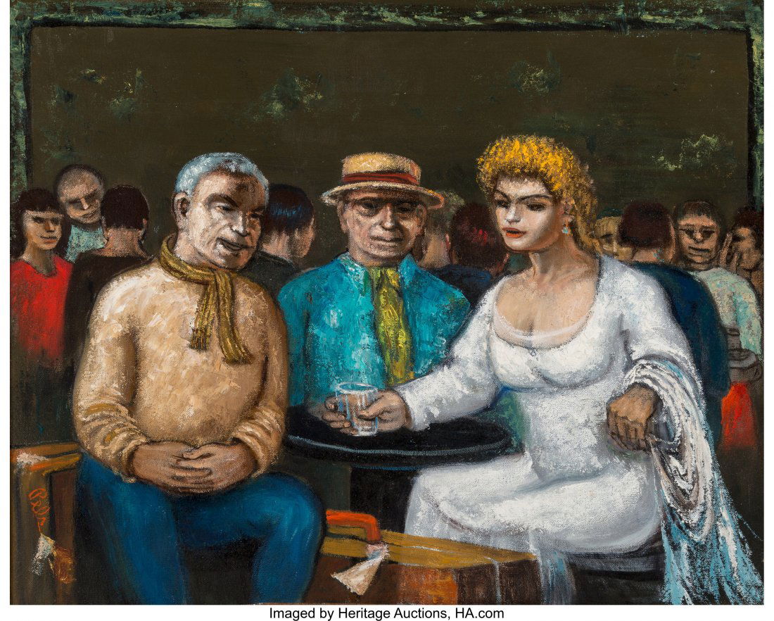 Albert Pels (American, 1910-1998) Toast at the B: Albert Pels (American, 1910-1998) Toast at the Bar Oil on canvas laid on board 16 x 20 inches (40.6 x 50.8 cm) Signed lower left: Pels HID03101242017