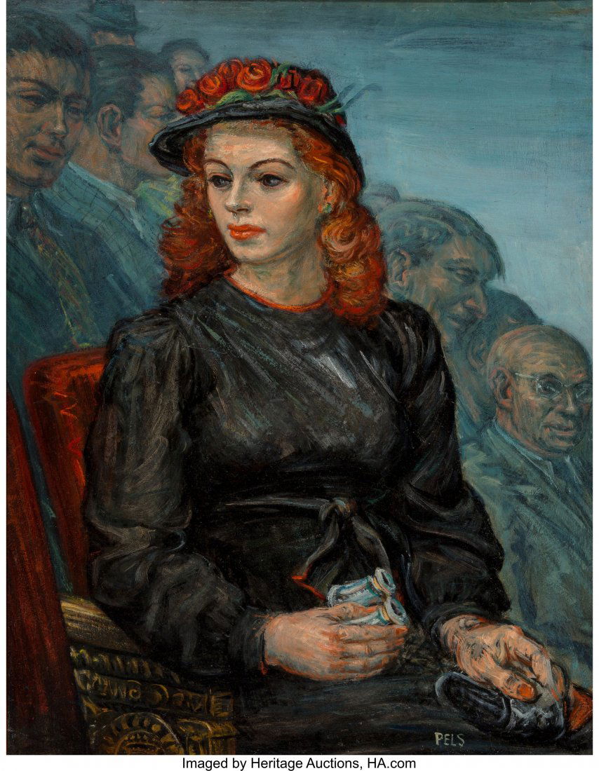 Albert Pels (American, 1910-1998) At the Theater: Albert Pels (American, 1910-1998) At the Theater Oil on canvas 22-1/2 x 17-1/2 inches (57.2 x 44.5 cm) Signed lower right: Pels PROVENANCE: Private Collection, Manhassett, New York HID03101242017