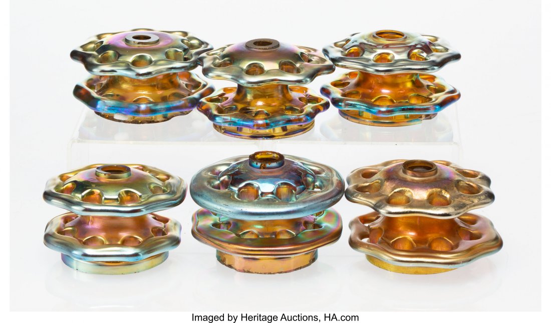 A Group of Six Steuben Gold Aurene Glass Flower (1 of 1)