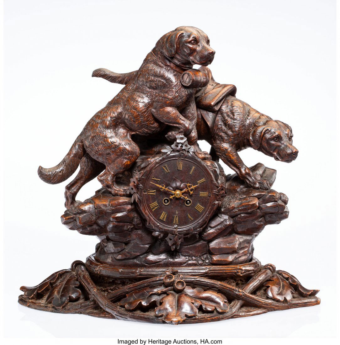 A Black Forest Carved Hardwood Clock with Two Do (1 of 2)
