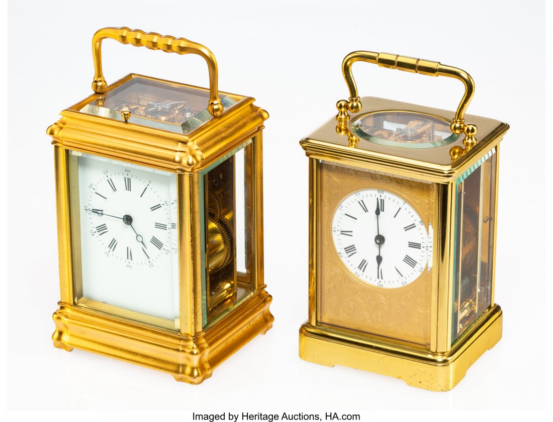 Two French Brass and Beveled Glass Carriage Cloc (1 of 1)