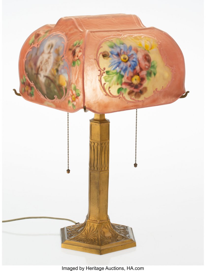 A Pairpoint Gilt Brass and Reverse-Painted Puffy (1 of 3)