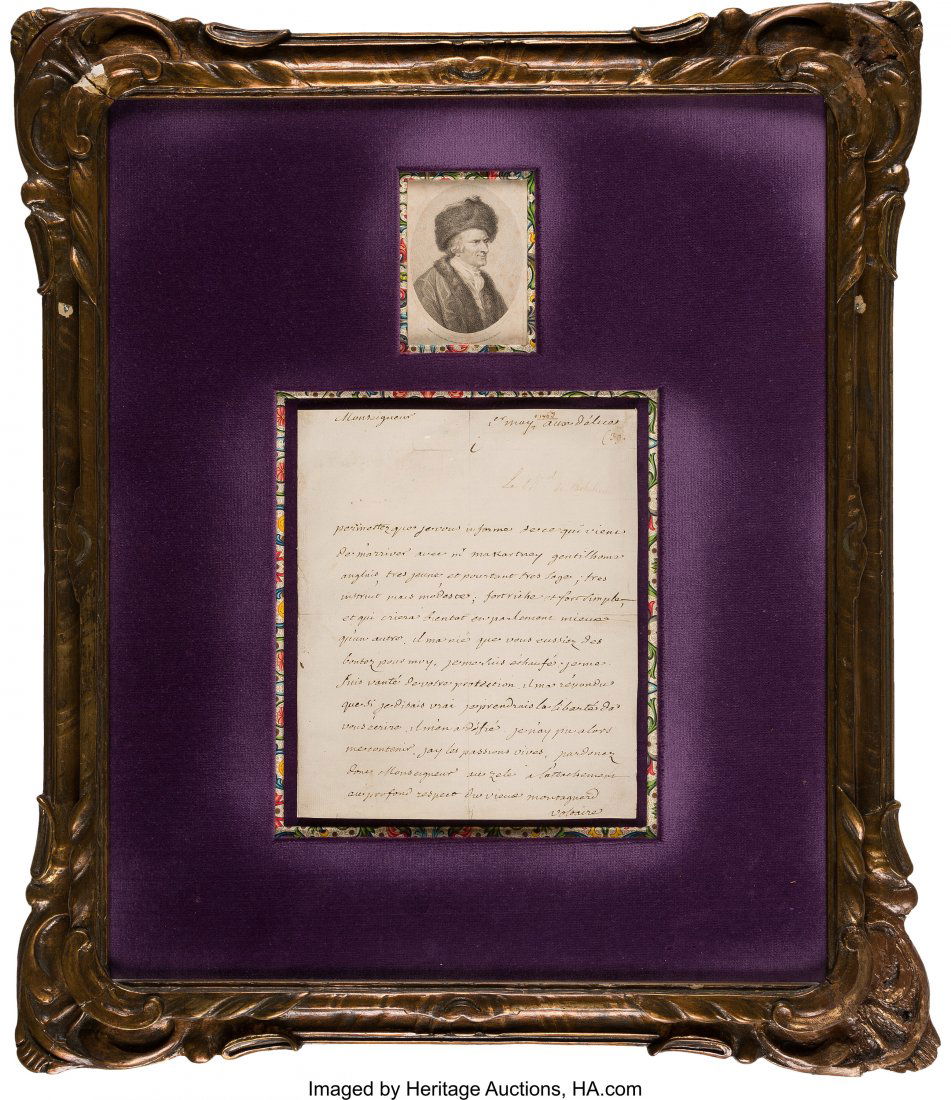 [Francois-Marie Arouet]. Voltaire Autograph Lett (1 of 2)