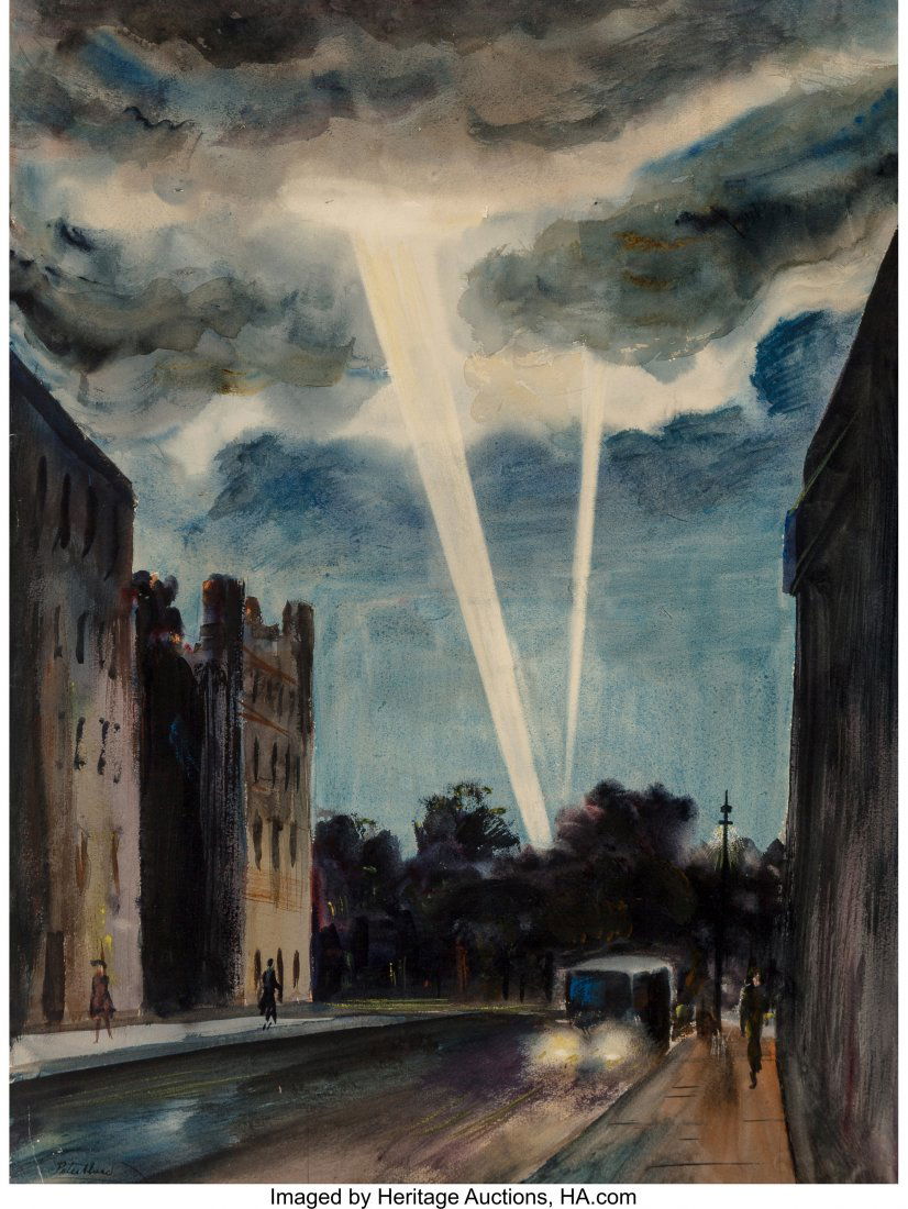 Peter Hurd (American, 1904-1984) In the City Wat: Peter Hurd (American, 1904-1984) In the City Watercolor on paper 24 x 18 inches (61.0 x 45.7 cm) Signed lower left: Peter Hurd PROVENANCE: Private collection, San Antonio, Texas. HID03101242017