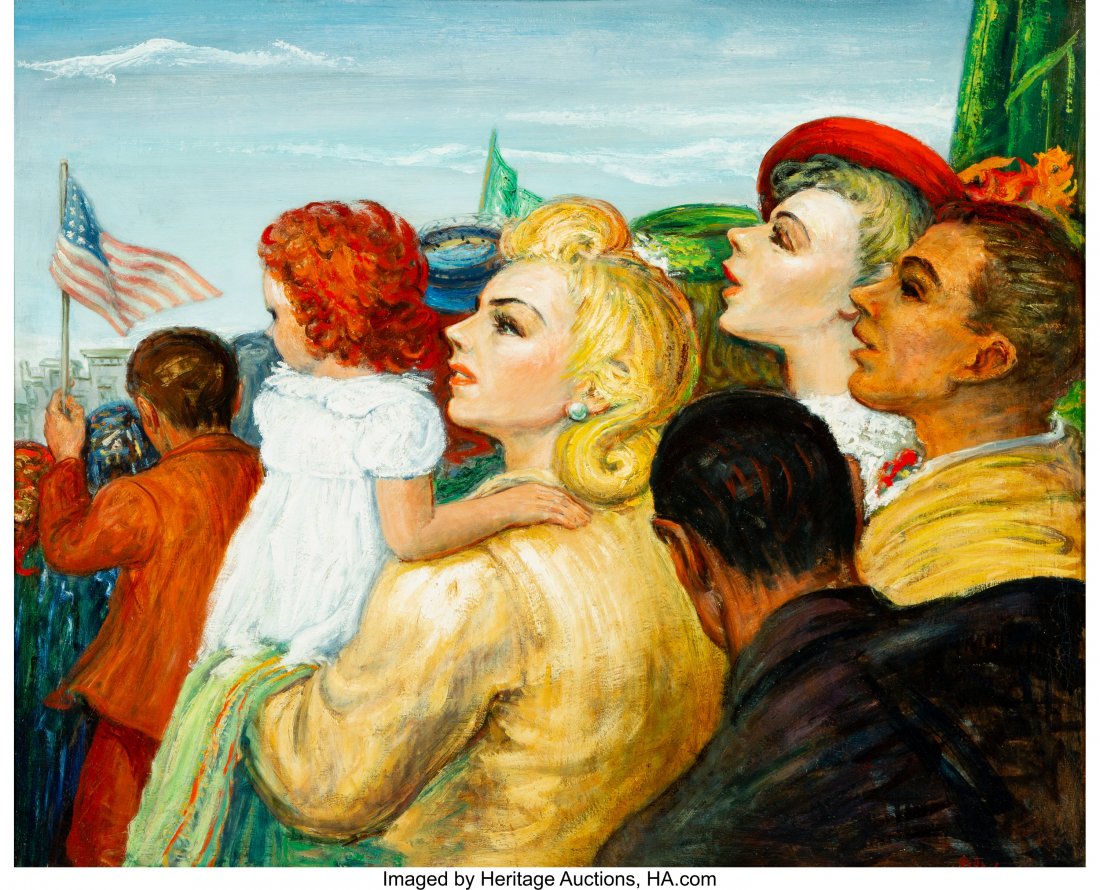 Albert Pels (American, 1910-1998) The Parade, 19: Albert Pels (American, 1910-1998) The Parade, 1945 Oil on canvas 25 x 32 inches (63.5 x 81.3 cm) Signed and dated lower right: Pels 45 PROVENANCE: Sotheby's, New York, December 4, 1986; Private collec