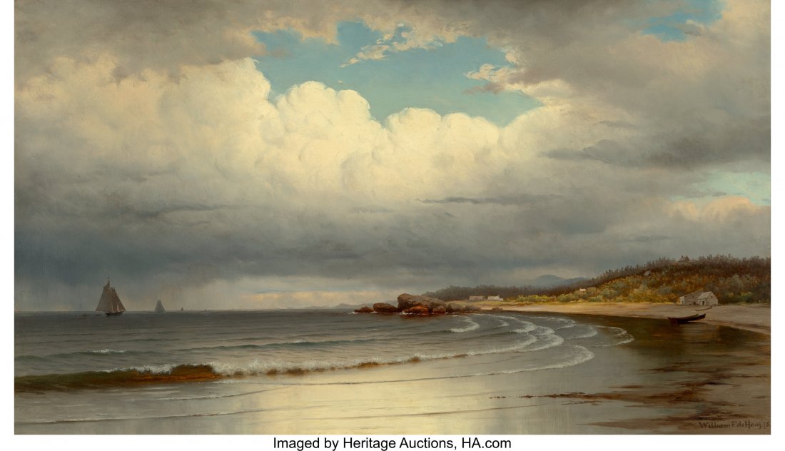 William Frederick de Haas (American, 1830-1880): William Frederick de Haas (American, 1830-1880) A Quiet Cove, 1875 Oil on canvas 21 x 36 inches (53.3 x 91.4 cm) Signed and dated lower right: William F. de Haas 75 Signed on the reverse: William F. d