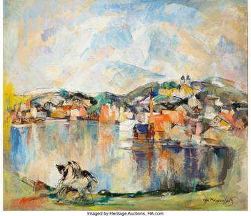 William Meyerowitz (American, 1887-1981) The Har: William Meyerowitz (American, 1887-1981) The Harbor #2, Gloucester Wharf Oil on canvas 26 x 31 inches (66.0 x 78.7 cm) Signed lower right: Wm Meyerowitz Titled on label on the reverse: The Harbor #2 P