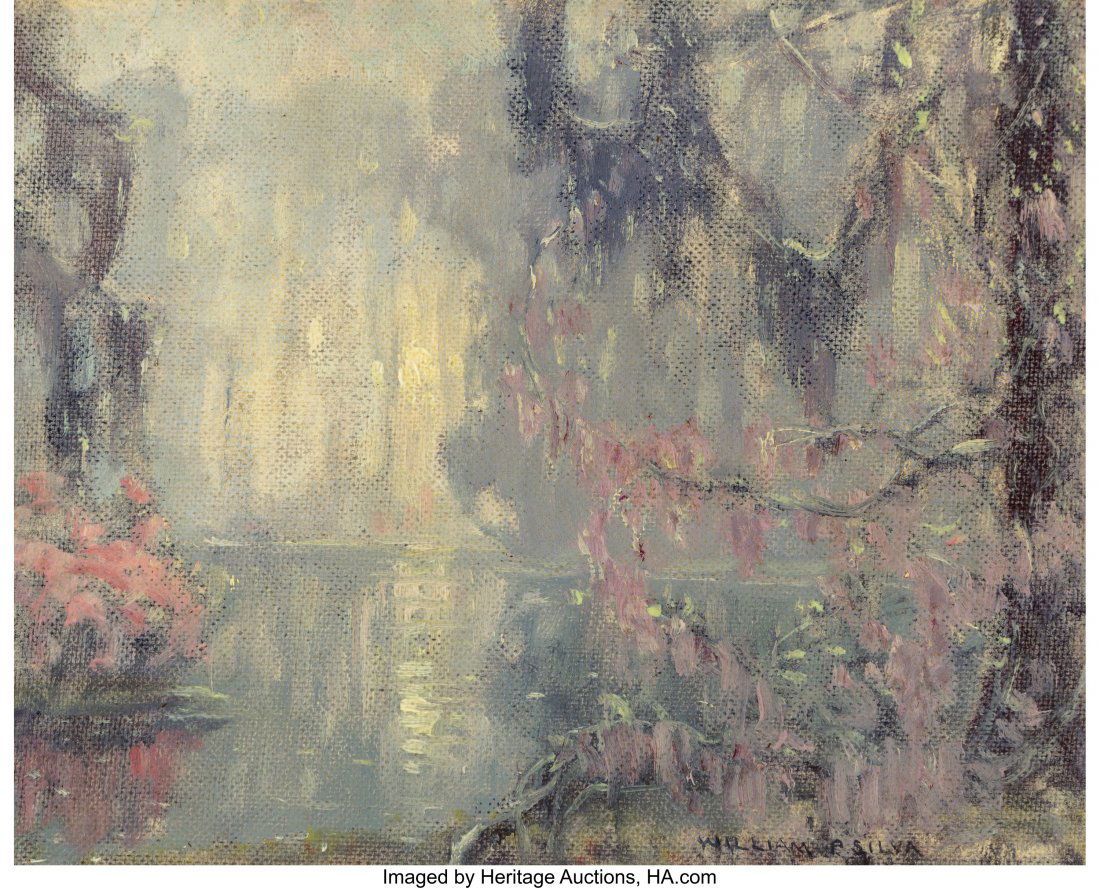 William Posey Silva (American, 1859-1948) In the: William Posey Silva (American, 1859-1948) In the Garden, 1932 Oil on Masonite 11-3/4 x 14-5/8 inches (29.8 x 37.1 cm) Signed lower right: William P. Silva PROVENANCE: Private collection, Beverly Hills