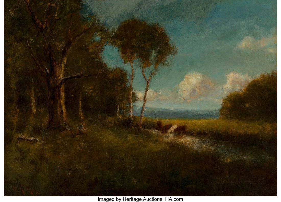 William Keith (American, 1838-1911) A Summer's D: William Keith (American, 1838-1911) A Summer's Day Oil on canvas 22 x 30 inches (55.9 x 76.2 cm) Signed and inscribed lower left: W. Keith / S.F. PROVENANCE: Private collection, Burbank, California. H