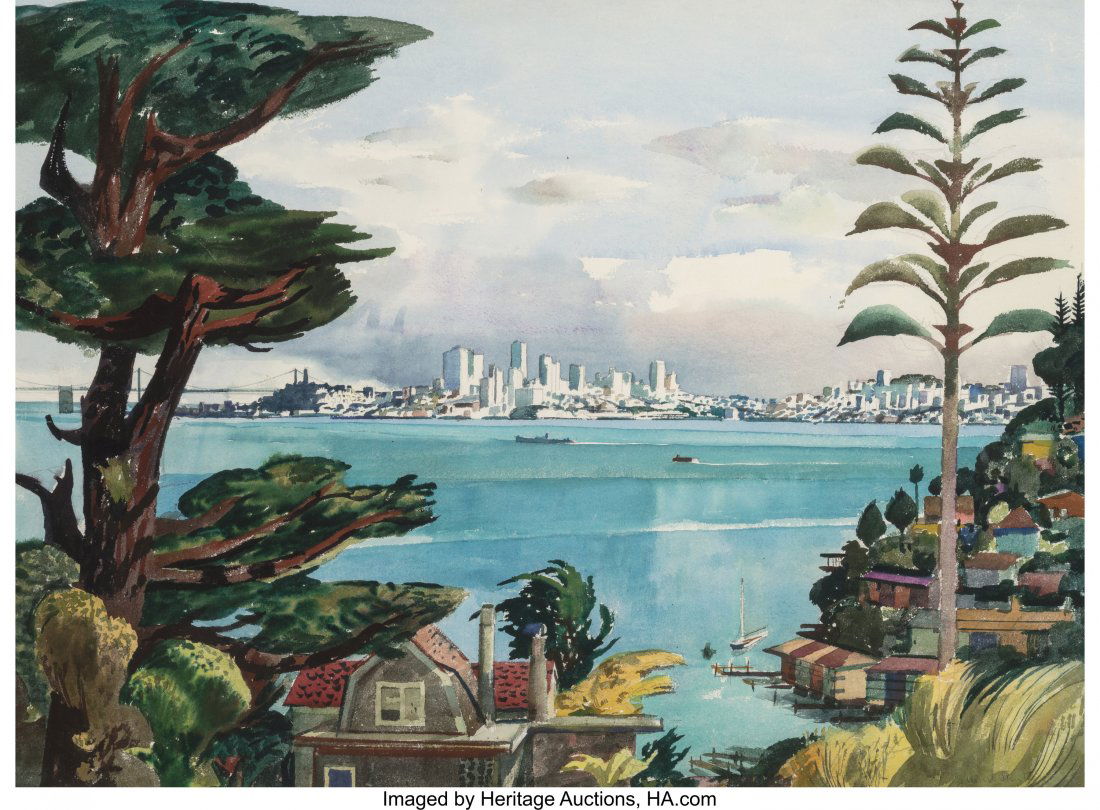 Millard Sheets (American, 1907-1989) San Francis: Millard Sheets (American, 1907-1989) San Francisco from Sausalito, 1965 Watercolor on paper 22 x 30 inches (55.9 x 76.2 cm) (sheet) Signed lower right: Millard Sheets Titled and dated on the backing b