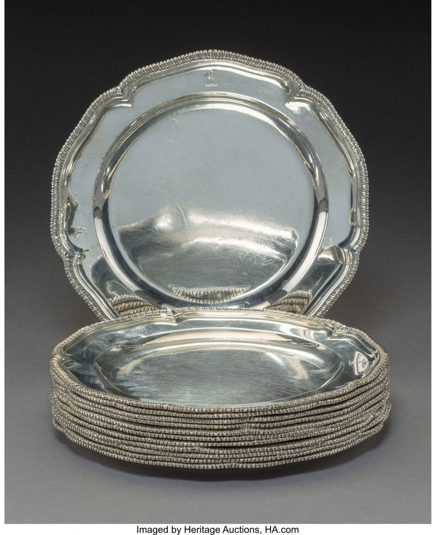 Twelve David Willaume II Silver Dinner Plates, L (1 of 2)