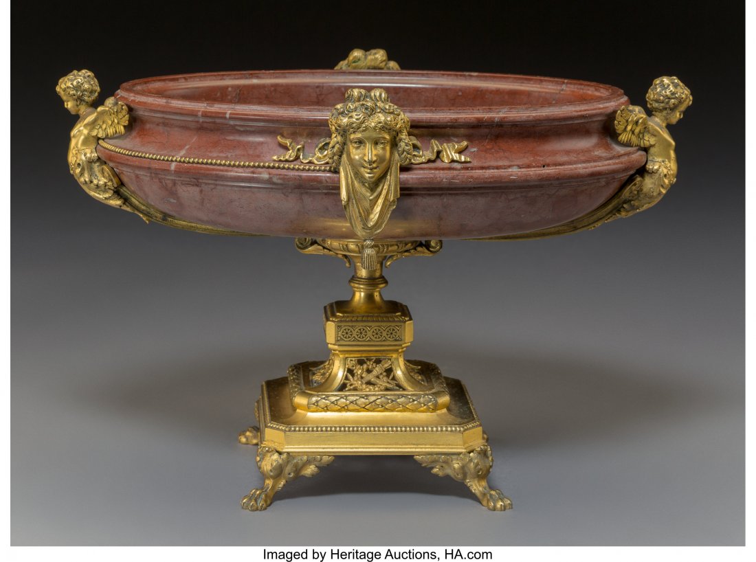 A Gilt Bronze Mounted Rouge Breccia Marble Bowl, (1 of 2)