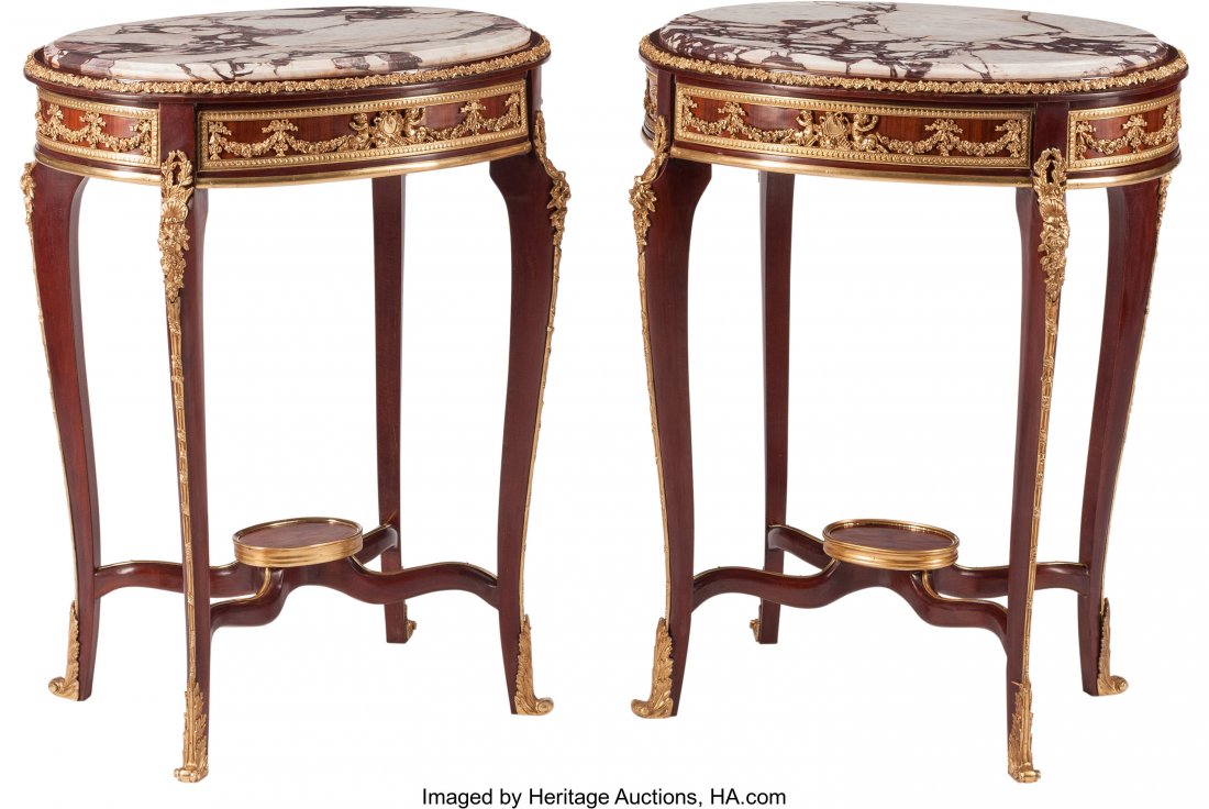 A Pair of Louis XV-Style Bronze Mounted Mahogany (1 of 1)
