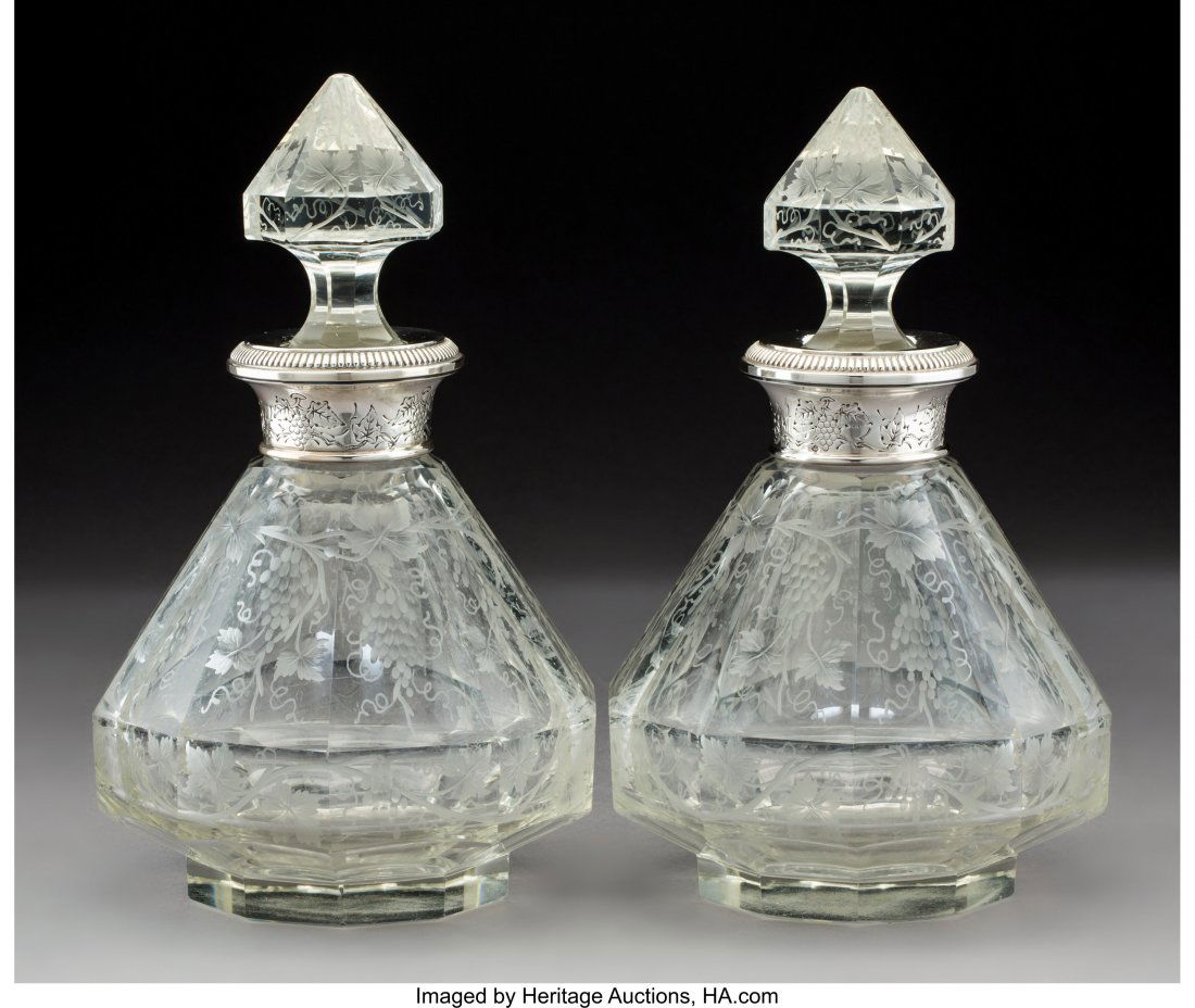 A Pair of French Silver Mounted Etched Glass Dec (1 of 3)