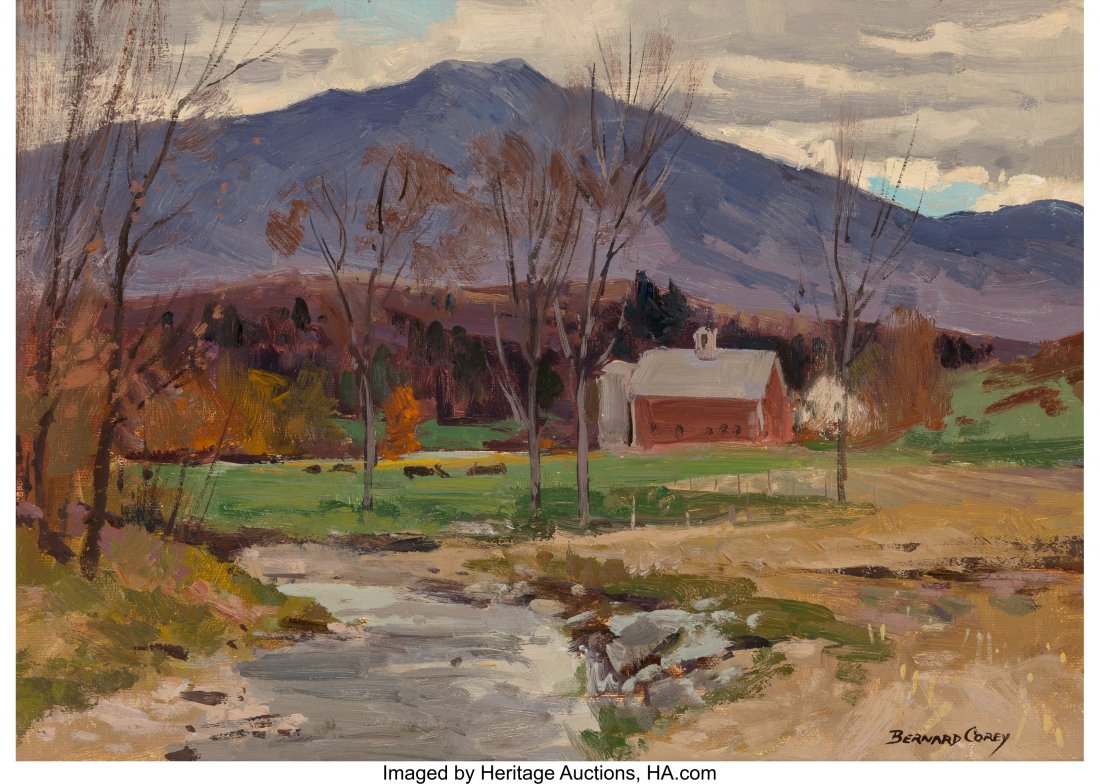 Bernard Corey (American, 1914-2000) Mountain Vie: Bernard Corey (American, 1914-2000) Mountain View Oil on Masonite 10 x 14 inches (25.4 x 35.6 cm) Signed lower right: Bernard Corey PROVENANCE: Wiscasset Bay Gallery, Wiscasset, Maine; Acquired by the