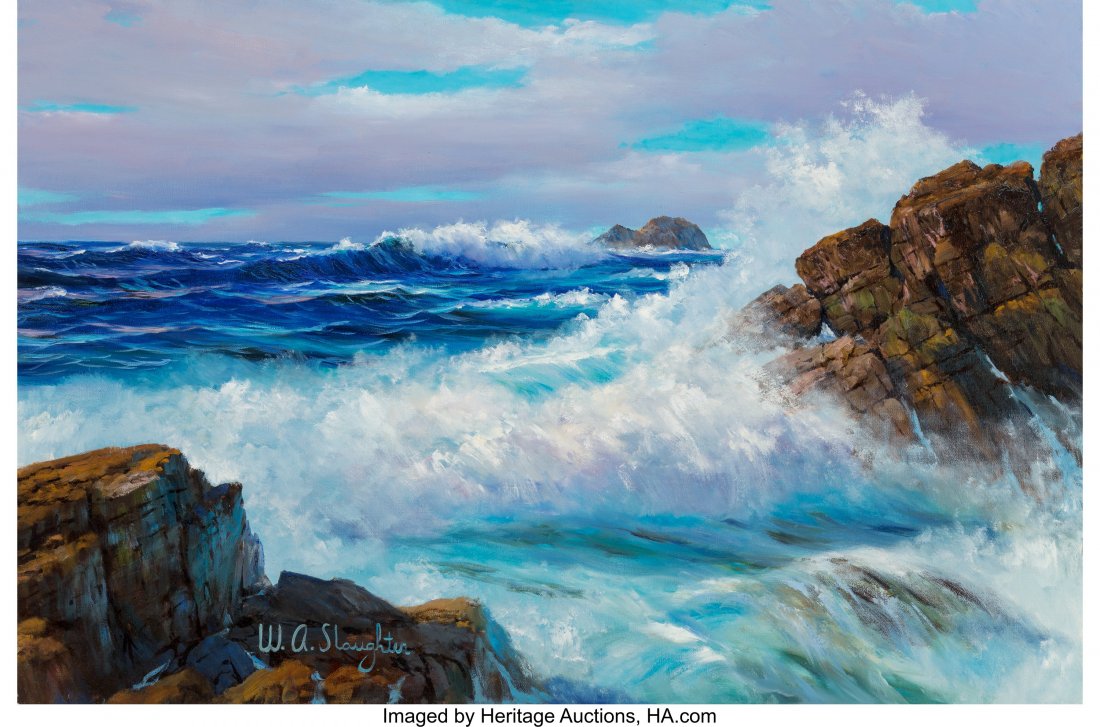 William A. Slaughter (American, 1923-2003) Surf: William A. Slaughter (American, 1923-2003) Surf in Motion Oil on canvas 24 x 36 inches (61.0 x 91.4 cm) Signed lower left: W. A. Slaughter HID03101242017