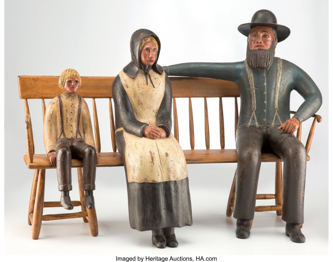 William (Bill) Jauquet (American, b. 1945) Amish: William (Bill) Jauquet (American, b. 1945) Amish Family, 1985 Carved and pained wood 22 x 30 x 12 inches (55.9 x 76.2 x 30.5 cm) Signed Jauquet Inscribed 1985 HID03101242017