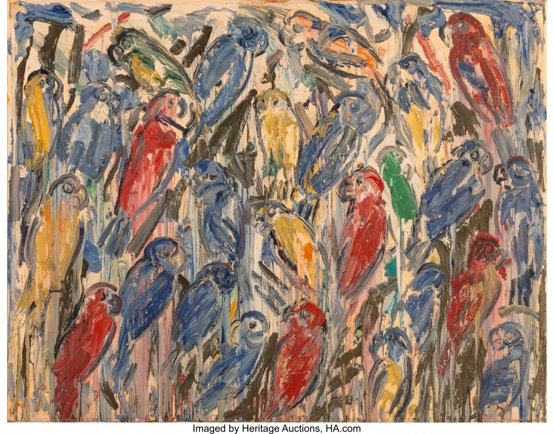 Hunt Slonem (b. 1951) Untitled (Caged Birds), 19: Hunt Slonem (b. 1951) Untitled (Caged Birds), 1993 Oil on canvas 40 x 51 inches (101.6 x 129.5 cm) Signed and dated on the reverse: Hunt / Slonem 1993 PROPERTY OF A LADY, MONTAUK, NEW YORK PROVENANCE: