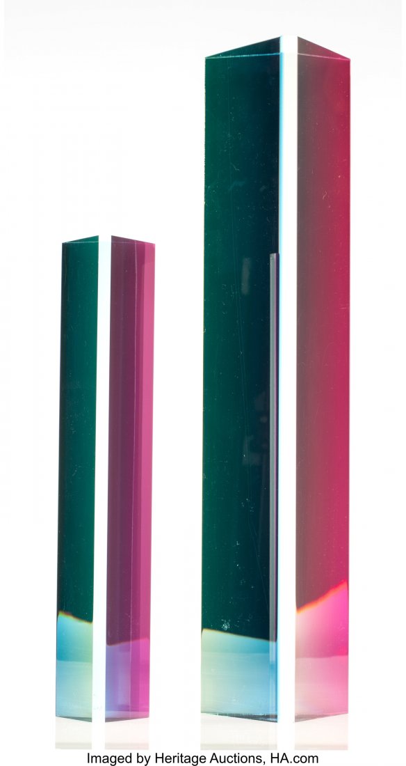 Vasa Velizar Mihich (b. 1933) Two Columns (2 wor: Vasa Velizar Mihich (b. 1933) Two Columns (2 works), 1987 Laminated acrylic 20 x 4-3/8 inches (50.8 x 11.1 cm) 14 x 2-3/4 inches (35.6 x 7 cm) Each signed and dated: Vasa 1987 HID03101242017