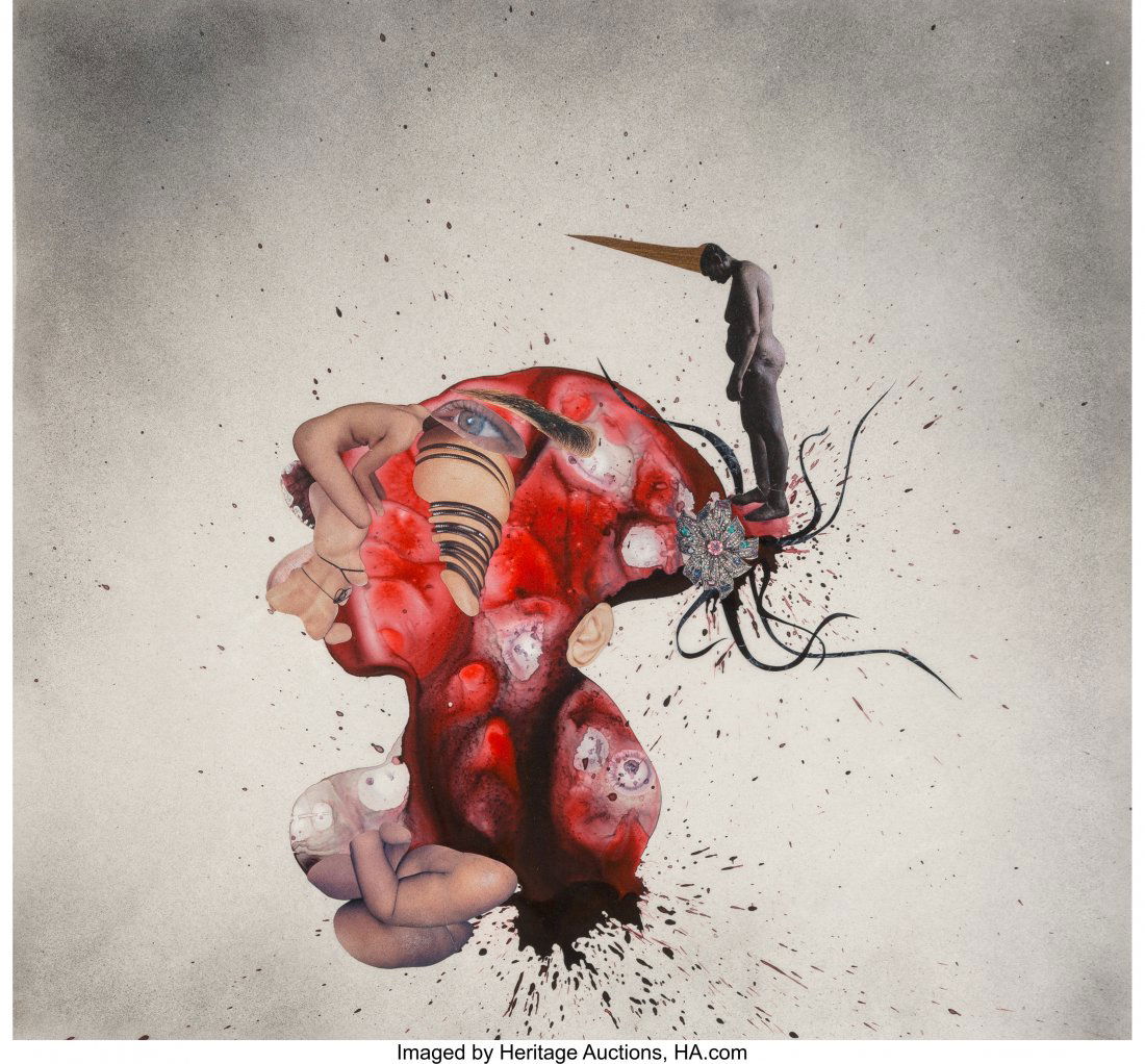 Wangechi Mutu (b. 1973) Aztec Connection, 2005 A: Wangechi Mutu (b. 1973) Aztec Connection, 2005 Acrylic, ink, spray paint, and paper collage on Mylar 24-1/2 x 29-1/2 inches (62.2 x 74.9 cm) Signed and dated on the reverse: Wangechi Mutu 2005 PROVENA