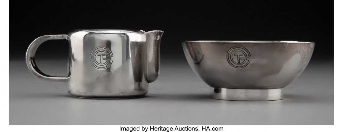 Christofle SS Normandie Silver-Plated Sugar and: Christofle SS Normandie Silver-Plated Sugar and Creamer, circa 1935 Marks to creamer: (O-scales-C), CHRISTOFLE, (O-knight-C), 4, L, 0.075 1-3/4 inches (4.4 cm) (taller, creamer) HID03101242017