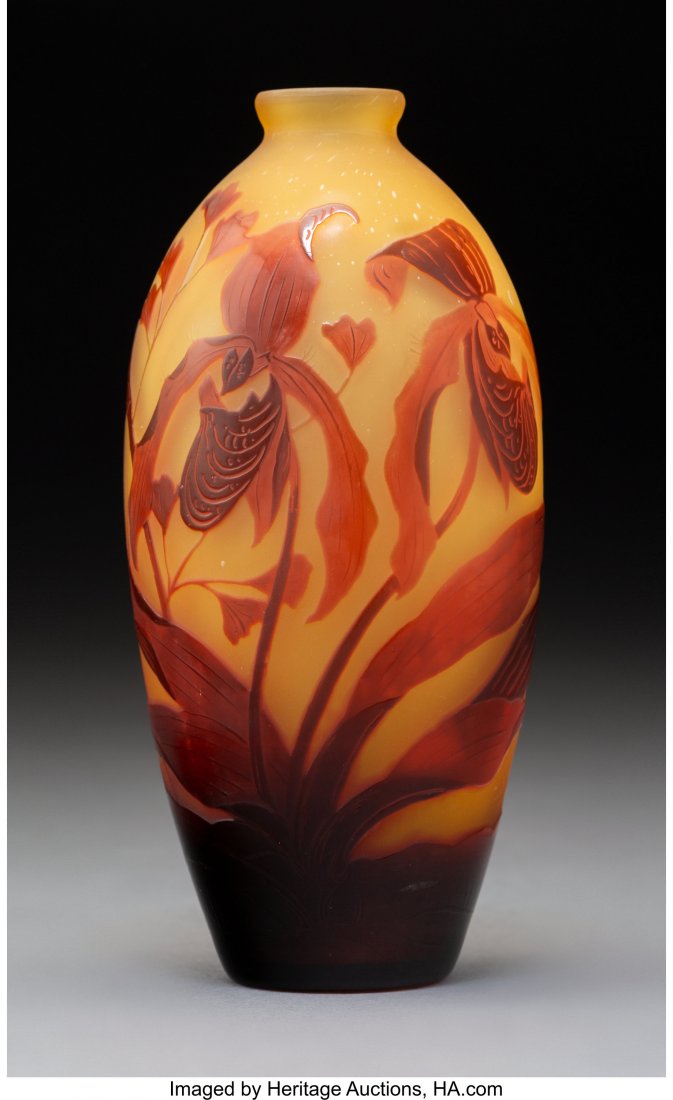 D'Argental Orchid Overlay Glass Vase, circa 1920: D'Argental Orchid Overlay Glass Vase, circa 1920 Marks: d'argental, (Cross of Lorraine) 6 x 2-3/4 x 2-3/4 inches (15.2 x 7.0 x 7.0 cm) HID03101242017