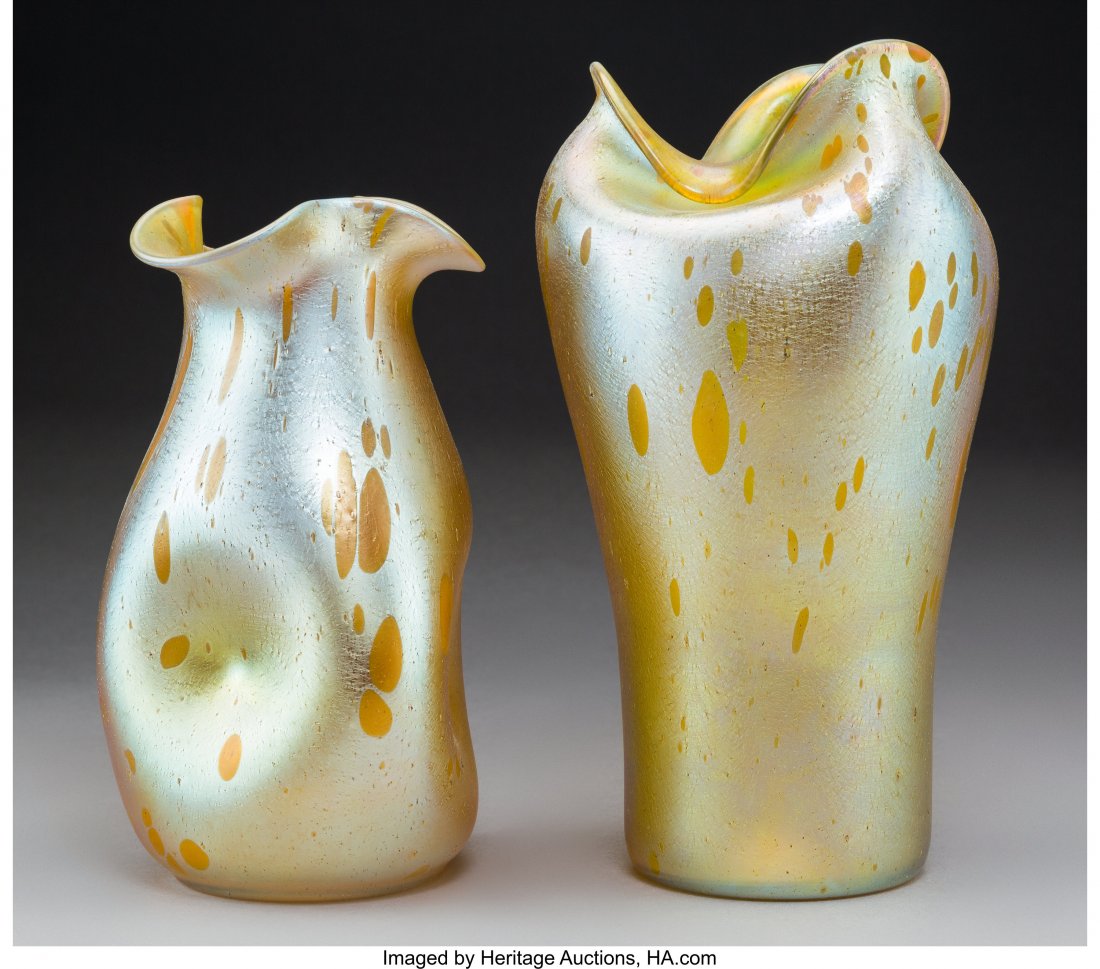 Two Loetz Astraea Glass Vases, circa 1900 11 inc: Two Loetz Astraea Glass Vases, circa 1900 11 inches (27.9 cm) (tallest) HID03101242017