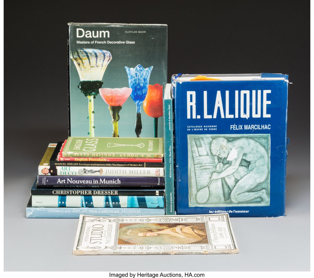 Library of Thirteen Art Glass and Decorative Art: Library of Thirteen Art Glass and Decorative Arts Reference Books, 20th century 13 inches (33.0 cm) (Marcilhac) The lot comprising: Felix Marcilhac. R. Lalique: Catalogue Raisonné De L'oeuvre D