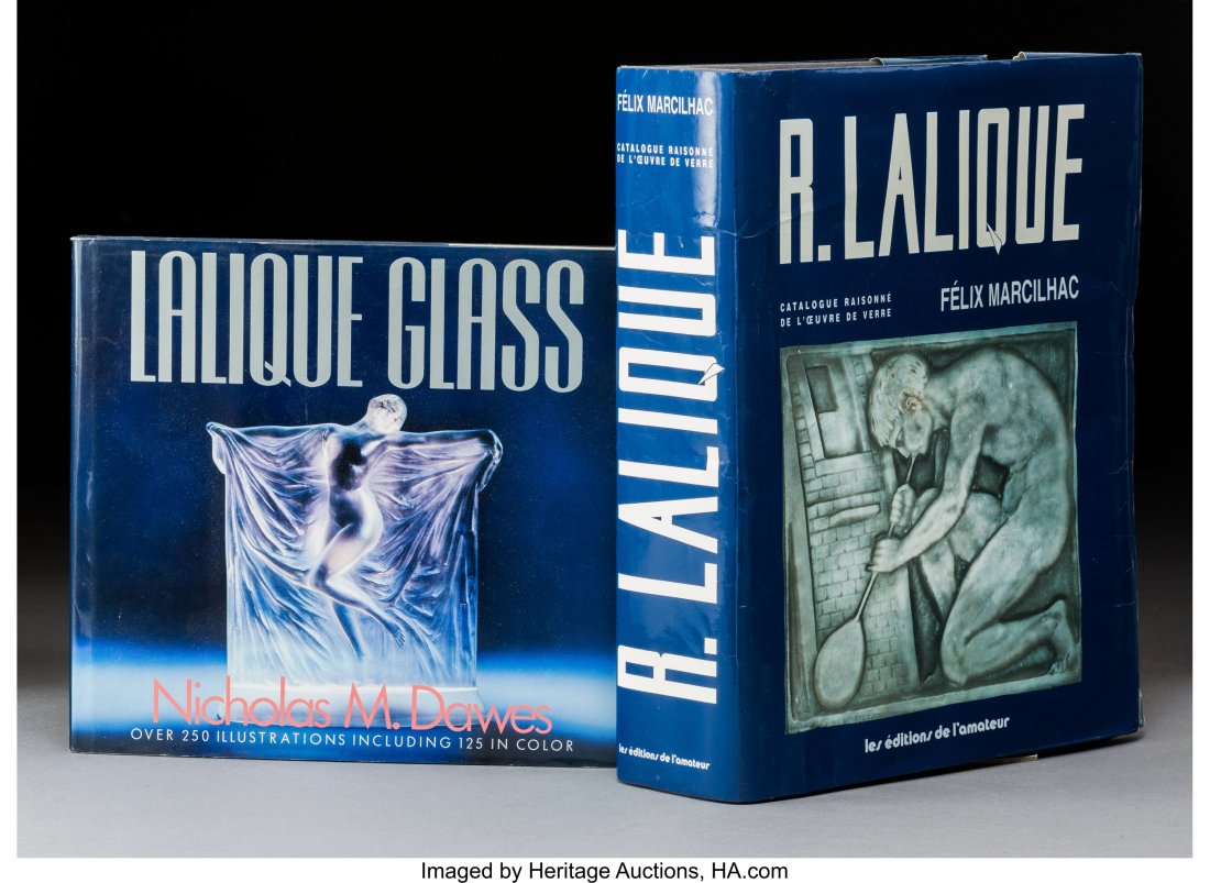 Two Lalique Books, circa 1990 12-5/8 inches (32.: Two Lalique Books, circa 1990 12-5/8 inches (32.1 cm) The lot comprising: 1 R. Lalique: Catalogue Raisonné de l'Œuvre de Verre by Félix Marcilhac; 1 Lalique Glass by Nicholas Dawes