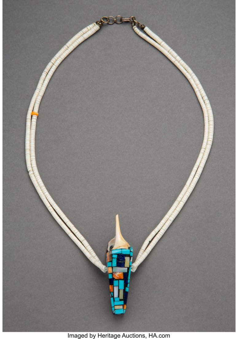 A San Felipe Shell and Stone Necklace Charlene R: A San Felipe Shell and Stone Necklace Charlene Reano Provenance: Dr. & Mrs. John Finley Length: 10 &frac12; inches HID03101242017