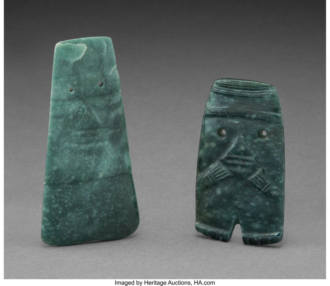Two Jade Axe God Pendants Costa Rica, c. 300 &#: Two Jade Axe God Pendants Costa Rica, c. 300 – 700 AD Heights: 3 &frac14; and 4 inches HID03101242017