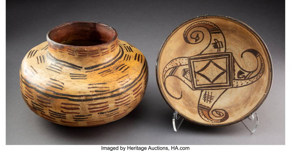 Two Polacca Pottery Vessels C. 1870 Clay, Pain