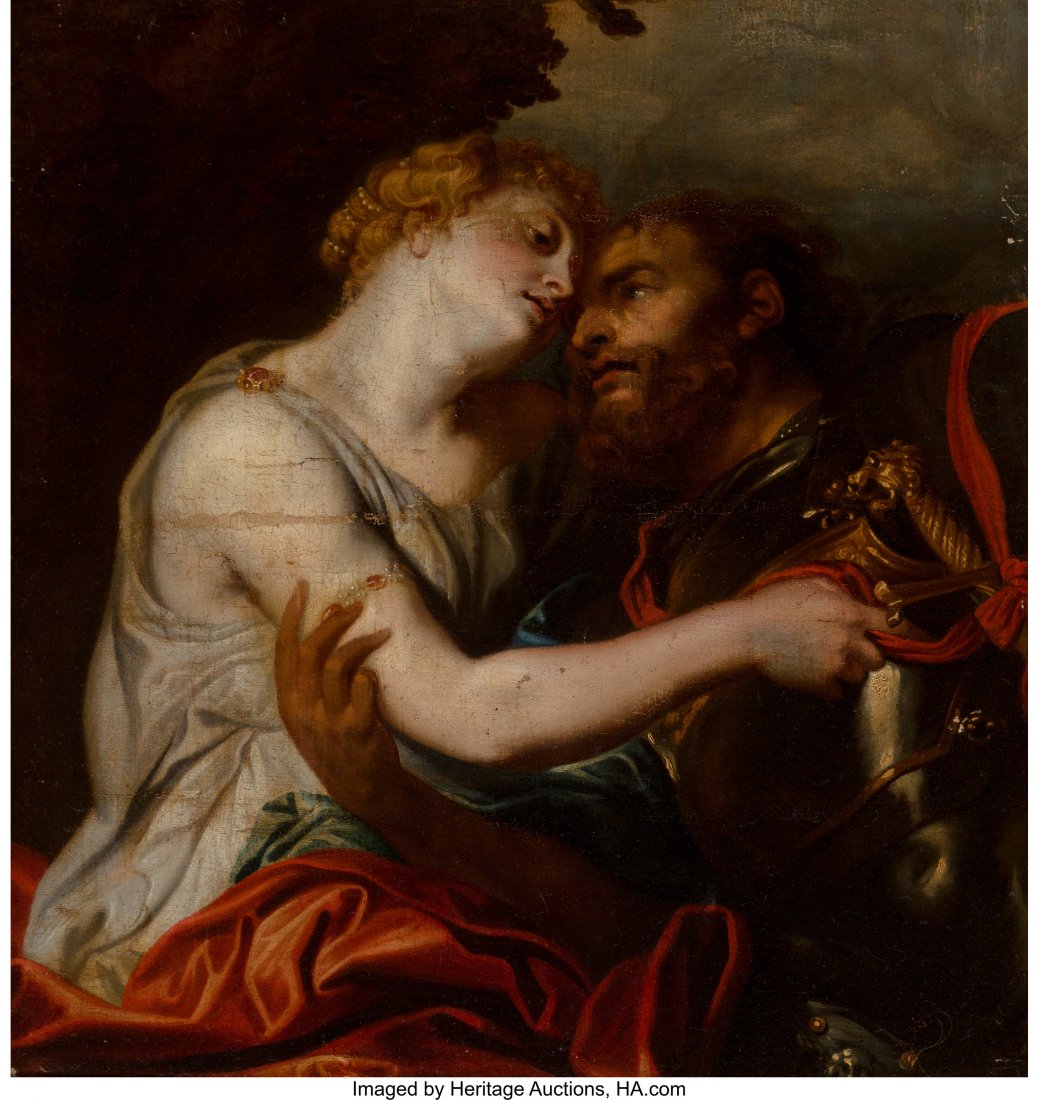 Manner of Anthony van Dyck (Flemish, 1599-1641) : Manner of Anthony van Dyck (Flemish, 1599-1641) Venus disarming Mars Oil on canvas 27-1/2 x 25-1/4 inches (69.9 x 64.1 cm) PROVENANCE: Private collection, acquired in Prague, Czechoslovakia; Thence by