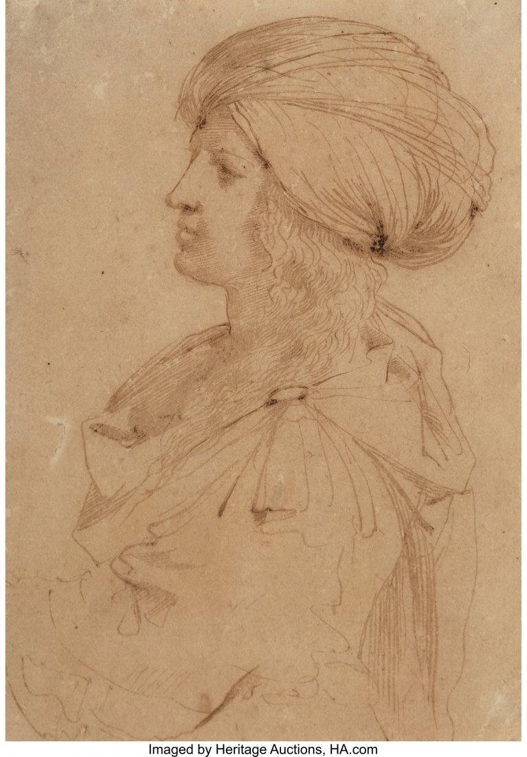 Cesare Gennari (Italian, 1637-1688) Portrait d'h: Cesare Gennari (Italian, 1637-1688) Portrait d'homme au turban Ink on paper 8-3/4 x 6-1/8 inches (22.2 x 15.6 cm) (sheet) PROPERTY FROM A NEW YORK ESTATE HID03101242017