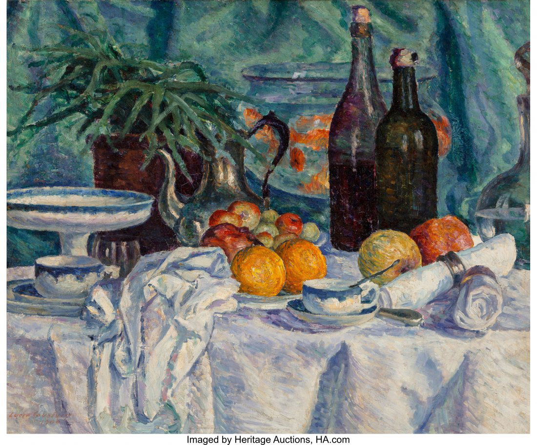 Lucie Cousturier (French, 1878-1925) Nature mort: Lucie Cousturier (French, 1878-1925) Nature morte, 1900 Oil on canvas 19-3/4 x 24 inches (50.2 x 61.0 cm) Signed and dated lower left: Lucie Cousturier / 1900 PROVENANCE: Private collection, New York.