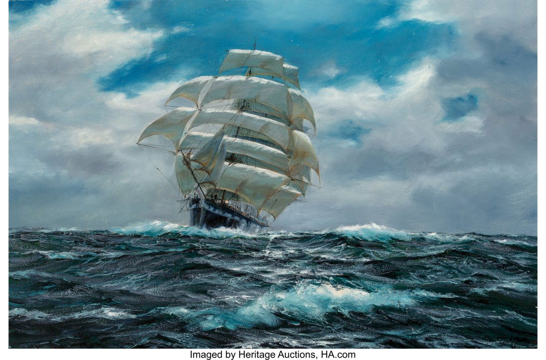 Henry Scott (British, 1911-2005) The clipper shi: Henry Scott (British, 1911-2005) The clipper ship 'The Light Brigade', 1966 Oil on canvas 24 x 36 inches (61.0 x 91.4 cm) Signed and dated lower right: Henry Scott '66 PROPERTY FROM A PRIVATE COLLECTI