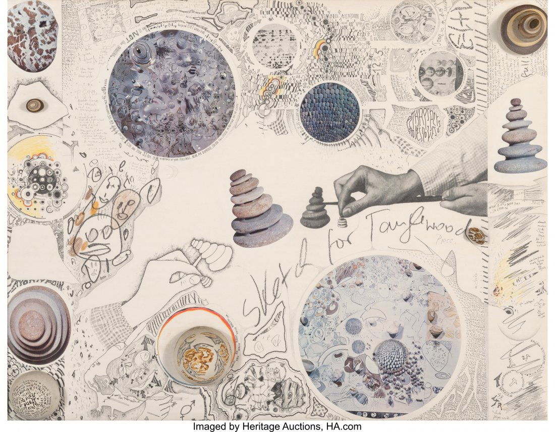 Mary Bauermeister (American, b. 1934) Sketch for: Mary Bauermeister (American, b. 1934) Sketch for Tanglewood Press, 1965/66 Ink and gouache with collage on lithograph in colors on paper 17-5/8 x 22-1/2 x 2-3/4 inches (44.8 x 57.2 x 7.0 cm) (overall)