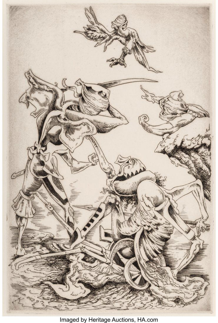 Kurt Seligmann (Swiss, 1900-1962) Myth of Oedipu: Kurt Seligmann (Swiss, 1900-1962) Myth of Oedipus (two works), 1944 Etching on paper, each 17-3/4 x 11-1/2 inches (45.1 x 29.2 cm) (plate, each) One signed and dated in pencil lower right Property of