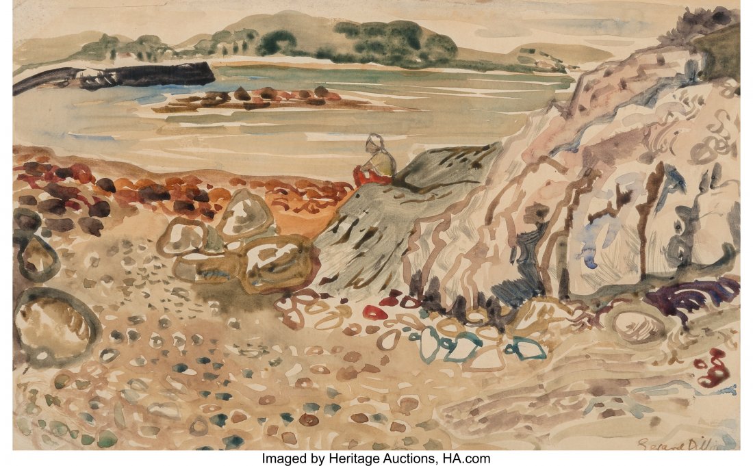 Gerard Dillon (Irish, 1916-1971) Ballynakill Har: Gerard Dillon (Irish, 1916-1971) Ballynakill Harbor Watercolor on paper 8 x 13 inches (20.3 x 33.0 cm) (sight) Signed lower right: Gerard Dillon PROVENANCE: The Piccadilly Gallery, Mayfair. HID0310124