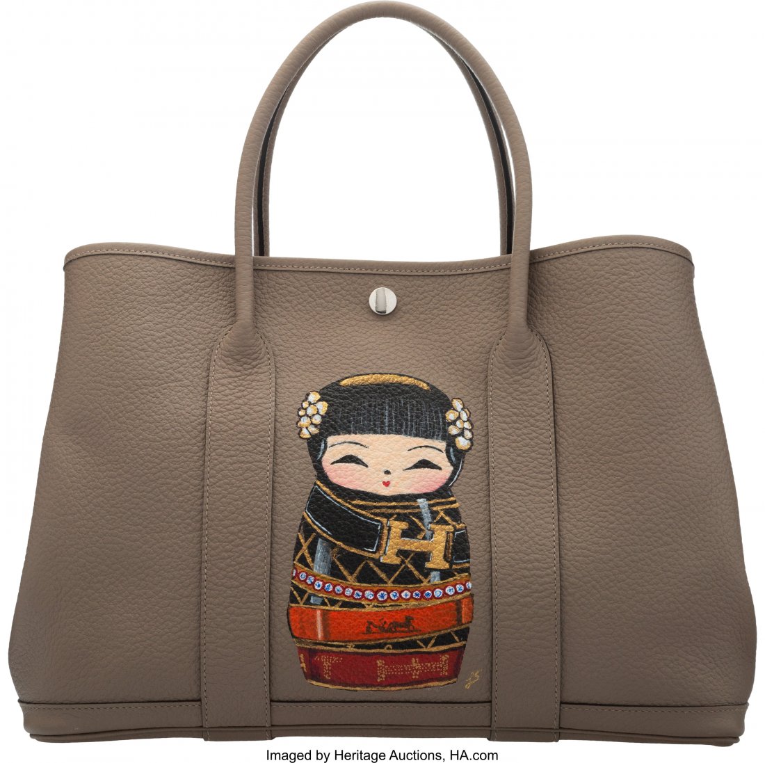 Hermès 36cm Customized Etoupe Negonda Lea: Hermès 36cm Customized Etoupe Negonda Leather Garden Party Bag with Palladium Hardware A, 2017 Condition: 2 14" Width x 10" Height x 6" Depth This bag is done in Etoupe Negonda Leather with Palladium