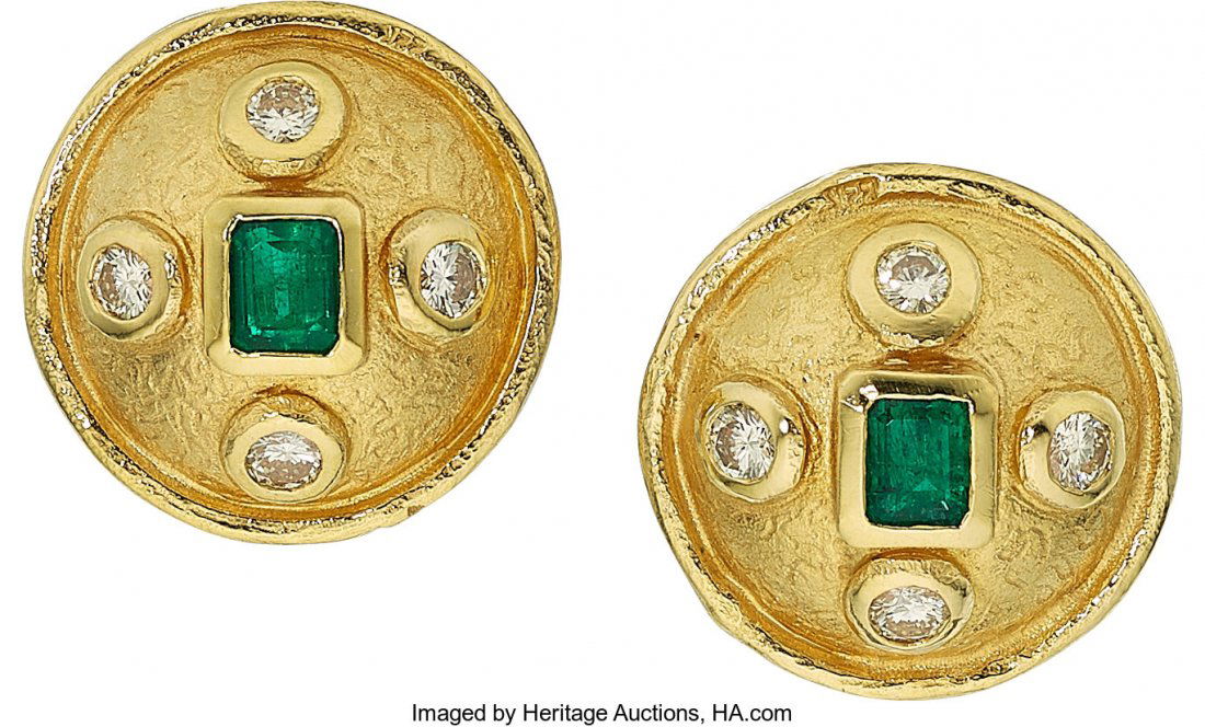 Emerald, Diamond, Gold Earrings, Jean Mahie  The (1 of 2)