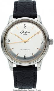 Glashutte Original, Senator Sixties, Stainless S: Glashutte Original, Senator Sixties, Stainless Steel, Circa 2009 Case: 39 mm, stainless steel, three body case with domed sapphire caseback attached by screws, No. 05328 Dial: silver dial with applied