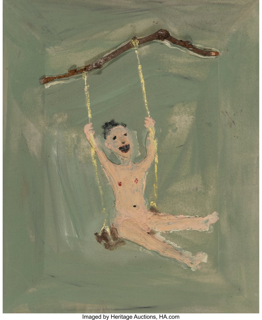 Nicholas Africano (American, b. 1948) Nude Boy O: Nicholas Africano (American, b. 1948) Nude Boy Oil on canvas with found object 17 x 14 inches (43.2 x 35.6 cm) HID03101242017