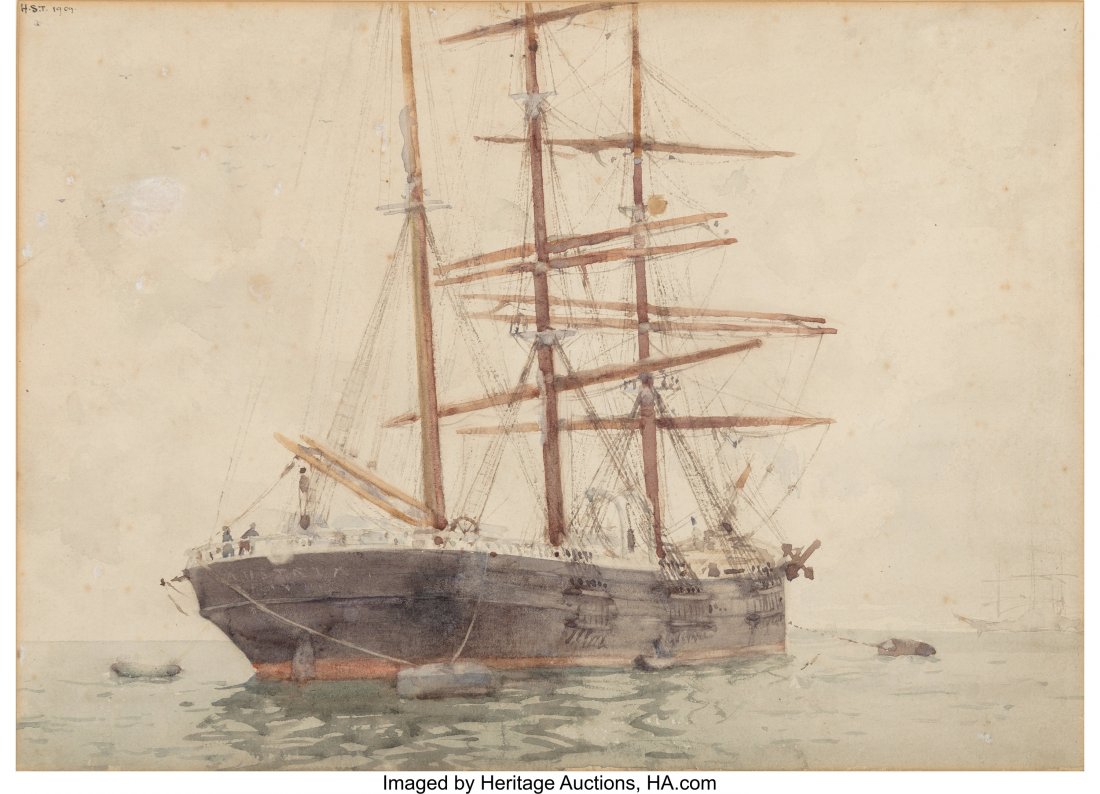 Henry Scott Tuke (British, 1858-1929) At Aveliar: Henry Scott Tuke (British, 1858-1929) At Aveliar, 1909 Watercolor on paper 9-5/8 x 13-1/2 inches (24.4 x 34.3 cm) (sight) Initialed and dated upper left: H.S.T. 1909 PROVENANCE: The Fine Art Society,