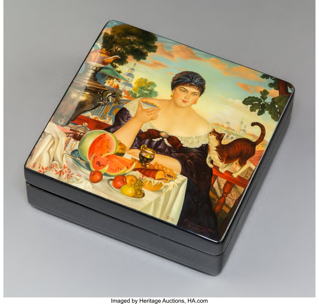 A Russian Enameled Covered Box, circa 1985 Marks (1 of 3)