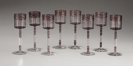 8 Continental Secessionist Style Glass Goblets